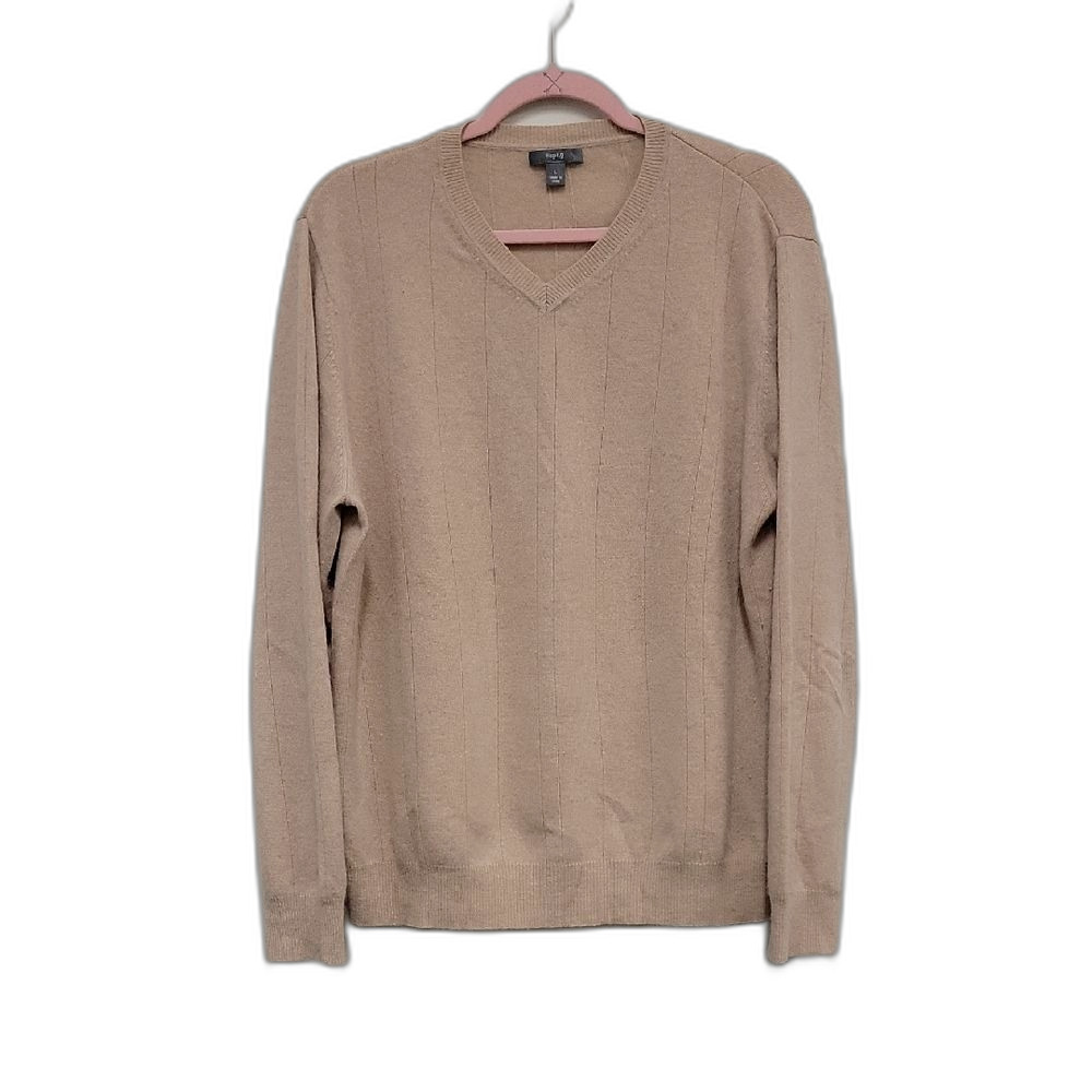 Tan V-Neck Cashmere Sweater | Neutral Quiet Luxury Preppy Classic